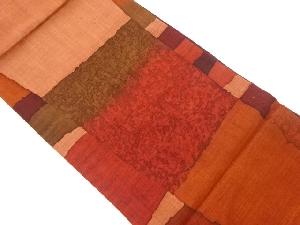 手織り紬手描き抽象模様洒落袋帯